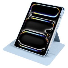 Apple iPad Pro 11 2024 Kılıf Termik Kalem Bölmeli Dönebilen Standlı Kılıf Lacivert