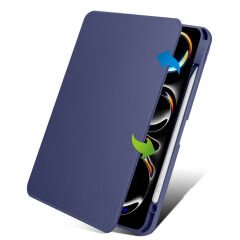 Apple iPad Pro 11 2024 Kılıf Termik Kalem Bölmeli Dönebilen Standlı Kılıf Lacivert