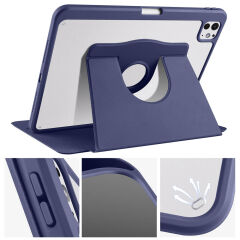 Apple iPad Pro 11 2024 Kılıf Termik Kalem Bölmeli Dönebilen Standlı Kılıf Lavendery Gray