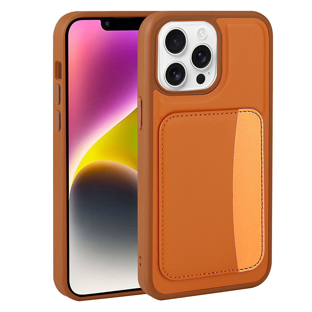 iPhone 16 Pro Uyumlu Kartlıklı Süni Deri X-Kart Cüzdan Silikon Kapak Turuncu