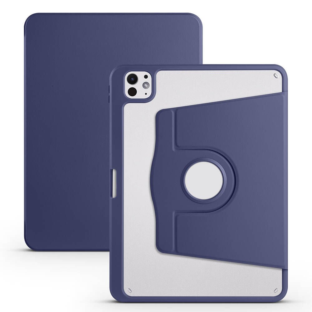 Apple iPad Pro 11 2024 Kılıf Termik Kalem Bölmeli Dönebilen Standlı Kılıf Lacivert