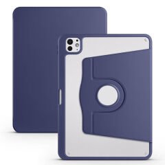 Apple iPad Pro 11 2024 Kılıf Termik Kalem Bölmeli Dönebilen Standlı Kılıf Lacivert