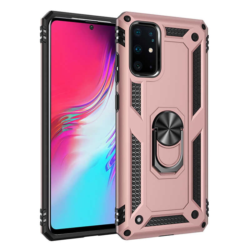 Samsung Galaxy S20 Plus Kılıf Vega Tank Sert Yüzüklü Standlı Zırh Koruma Kapak Rose Gold