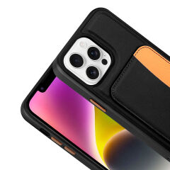 iPhone 16 Pro Max Uyumlu Kartlıklı Süni Deri X-Kart Cüzdan Silikon Kapak