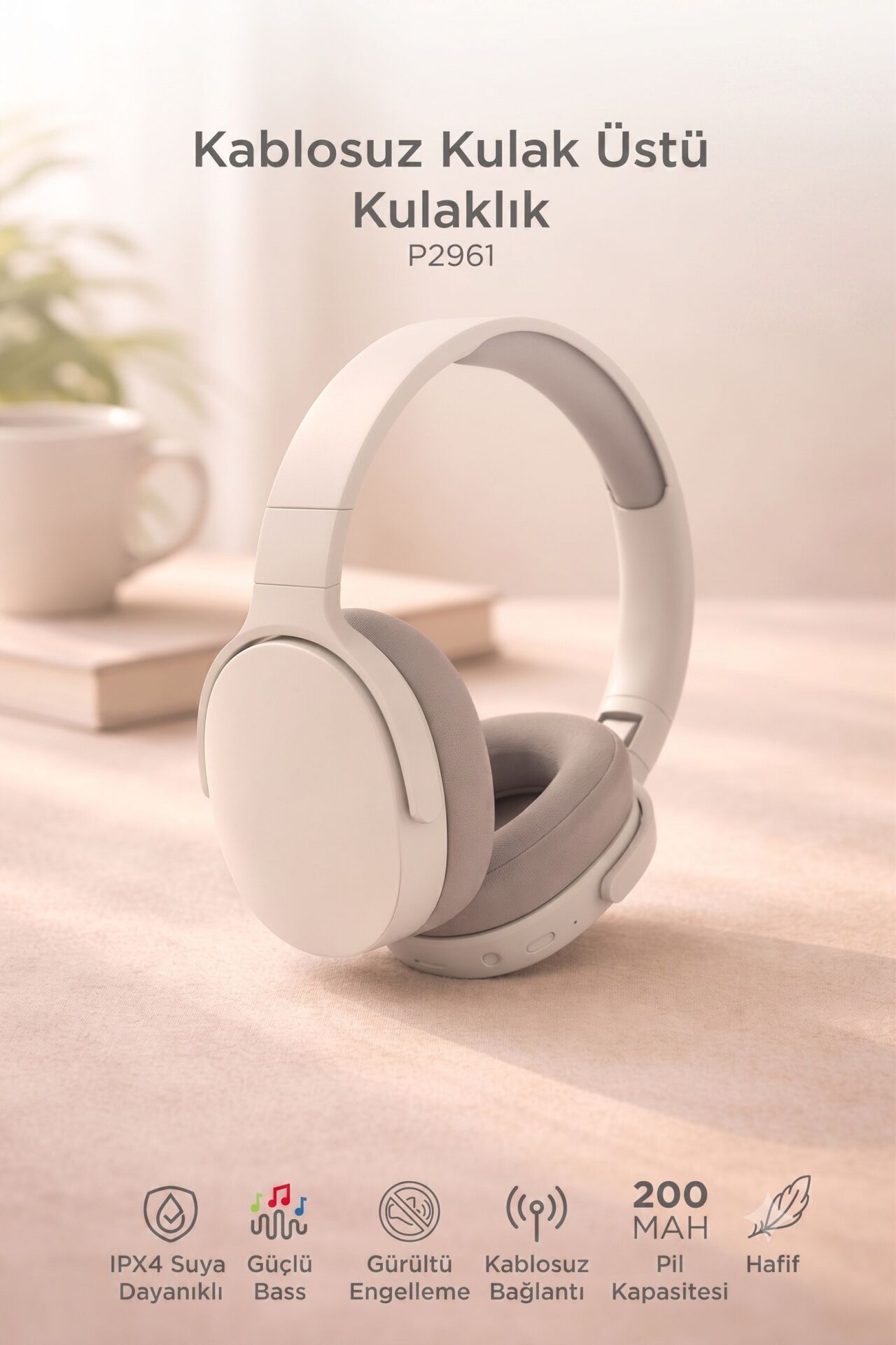 Bluetooth Kulaklık Kulak Üstü Kablosuz Kulaklık P2961 Bej