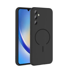 Samsung Galaxy A24 Kılıf Meta Lansman M-Safe Kamera Korumalı içi Kadife Yumuşak Renkli Süet Silikon Siyah