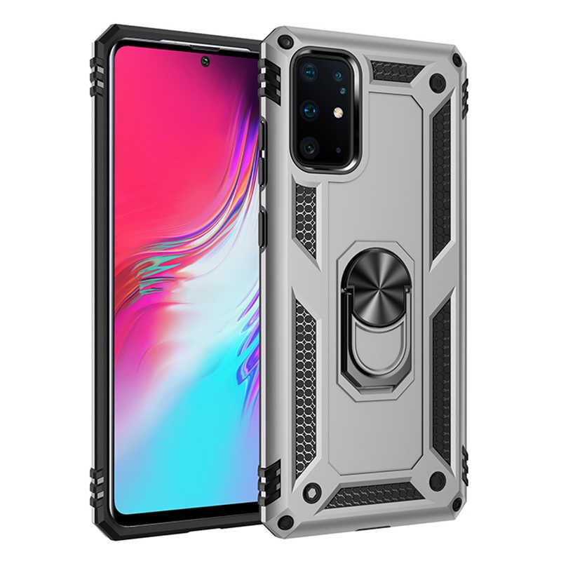 Samsung Galaxy S20 Plus Kılıf Vega Tank Sert Yüzüklü Standlı Zırh Koruma Kapak Gri