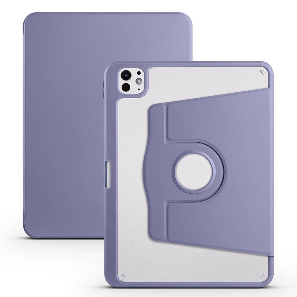 Apple iPad Pro 11 2024 Kılıf Termik Kalem Bölmeli Dönebilen Standlı Kılıf Lavendery Gray