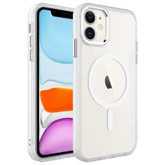 iPhone 11 Kılıf Wireless Şarj Özellikli Krom Magsafe Silikon Kapak