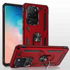 Samsung Galaxy S20 Ultra Kılıf Vega Tank Sert Yüzüklü Standlı Zırh Koruma Kapak Gri