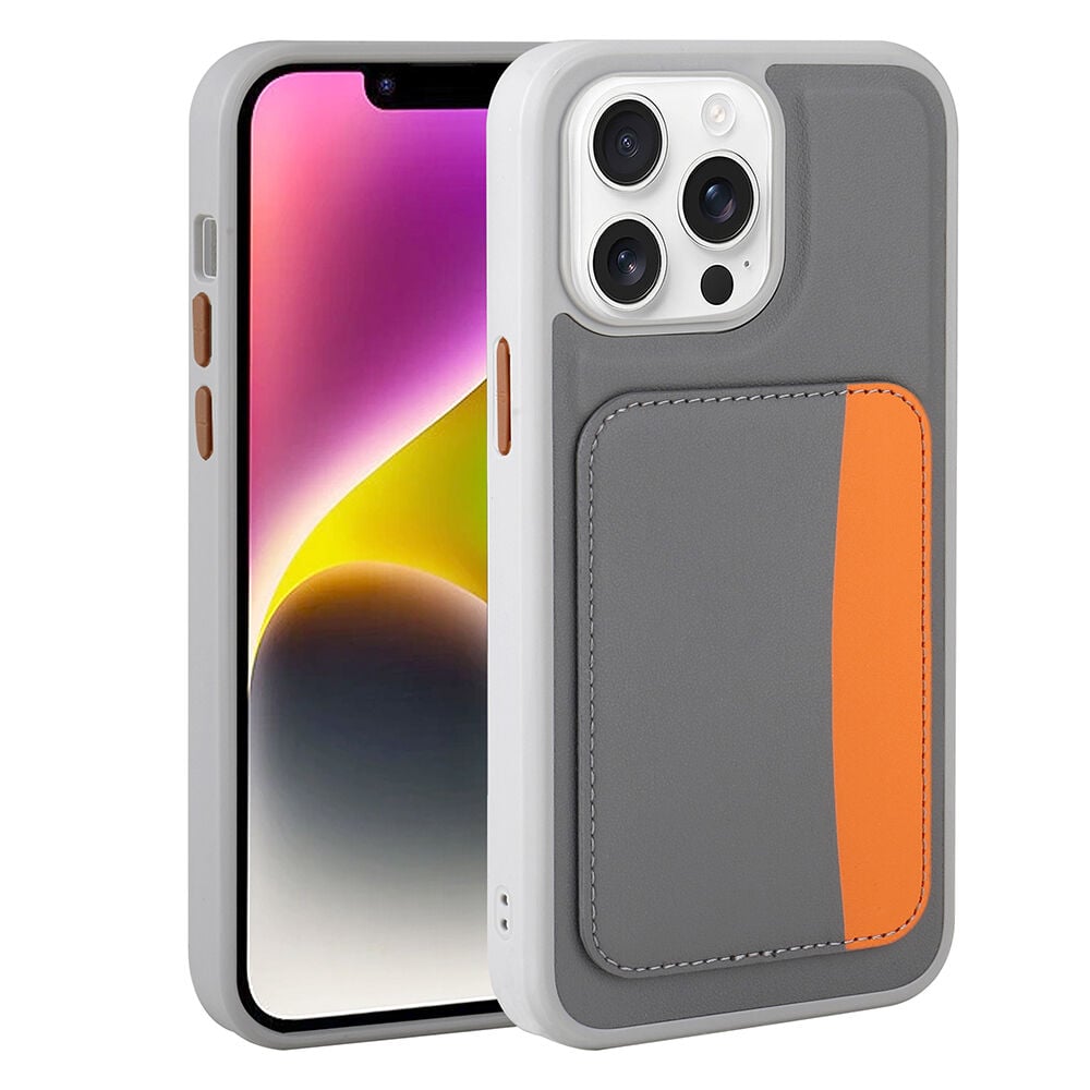 iPhone 16 Pro Max Uyumlu Kartlıklı Süni Deri X-Kart Cüzdan Silikon Kapak Koyu Gri