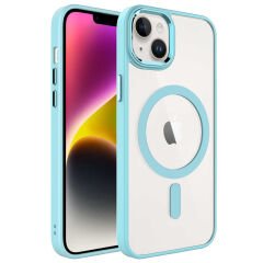 iPhone 14 Plus Kılıf Wireless Şarj Özellikli Krom Magsafe Silikon Kapak