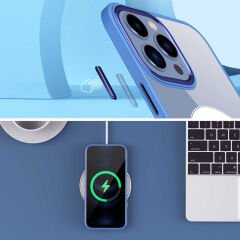 iPhone 14 Plus Kılıf Wireless Şarj Özellikli Krom Magsafe Silikon Kapak