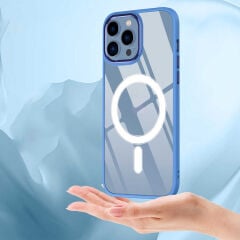 iPhone 14 Plus Kılıf Wireless Şarj Özellikli Krom Magsafe Silikon Kapak