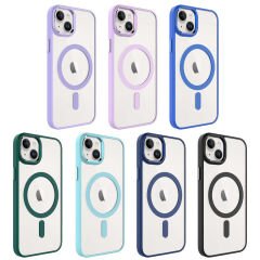 iPhone 14 Plus Kılıf Wireless Şarj Özellikli Krom Magsafe Silikon Kapak