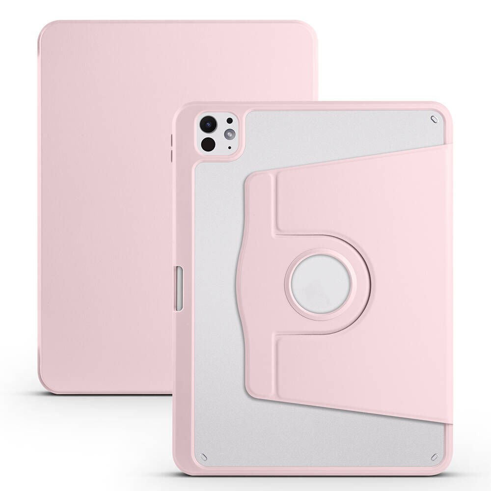 Apple iPad Pro 11 2024 Kılıf Termik Kalem Bölmeli Dönebilen Standlı Kılıf Pembe