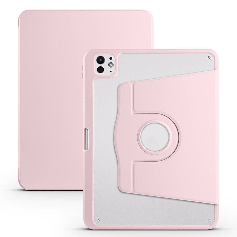 Apple iPad Pro 11 2024 Kılıf Termik Kalem Bölmeli Dönebilen Standlı Kılıf Pembe