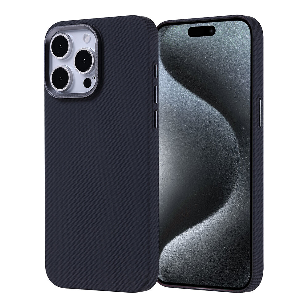 iPhone 15 Pro Max Kılıf Kablosuz Şarj Özellikli Karbon Fiber Görünümlü Nekst Kapak
