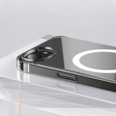 iPhone 16E Kılıf Kablosuz Şarj Özellikli Şeffaf Sert PC Embos Kapak