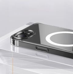 iPhone 16E Kılıf Kablosuz Şarj Özellikli Şeffaf Sert PC Embos Kapak Şeffaf