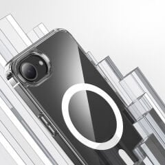 iPhone 16E Kılıf Kablosuz Şarj Özellikli Şeffaf Sert PC Embos Kapak Şeffaf