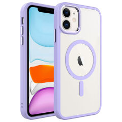 iPhone 11 Kılıf Wireless Şarj Özellikli Krom Magsafe Silikon Kapak Lila