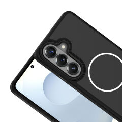 Samsung Galaxy S26 Uyumlu Kılıf Kablosuz Şarj Özellikli Metal Kamera Çerçeveli Sanremo Kapak Siyah