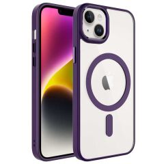 iPhone 14 Plus Kılıf Wireless Şarj Özellikli Krom Magsafe Silikon Kapak Derin Mor