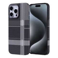 iPhone 15 Pro Kılıf Kablosuz Şarj Özellikli Karbon Fiber Görünümlü Nekst Kapak
