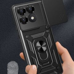 Xiaomi Poco F6 Pro Kılıf Magnetik Standlı Kamera Korumalı Sürgülü Vega Kapak Mavi