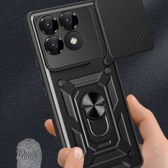 Xiaomi Poco F6 Pro Kılıf Magnetik Standlı Kamera Korumalı Sürgülü Vega Kapak