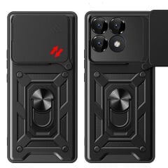 Xiaomi Poco F6 Pro Kılıf Magnetik Standlı Kamera Korumalı Sürgülü Vega Kapak Mavi