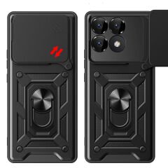 Xiaomi Poco F6 Pro Kılıf Magnetik Standlı Kamera Korumalı Sürgülü Vega Kapak Siyah