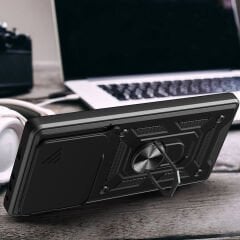 Xiaomi Poco F6 Pro Kılıf Magnetik Standlı Kamera Korumalı Sürgülü Vega Kapak Mavi