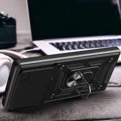 Xiaomi Poco F6 Pro Kılıf Magnetik Standlı Kamera Korumalı Sürgülü Vega Kapak Mavi