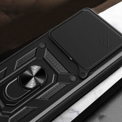 Xiaomi Poco F6 Pro Kılıf Magnetik Standlı Kamera Korumalı Sürgülü Vega Kapak Mavi