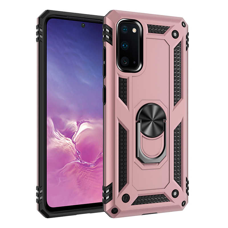 Samsung Galaxy S20 Kılıf Vega Tank Sert Yüzüklü Standlı Zırh Koruma Kapak Rose Gold