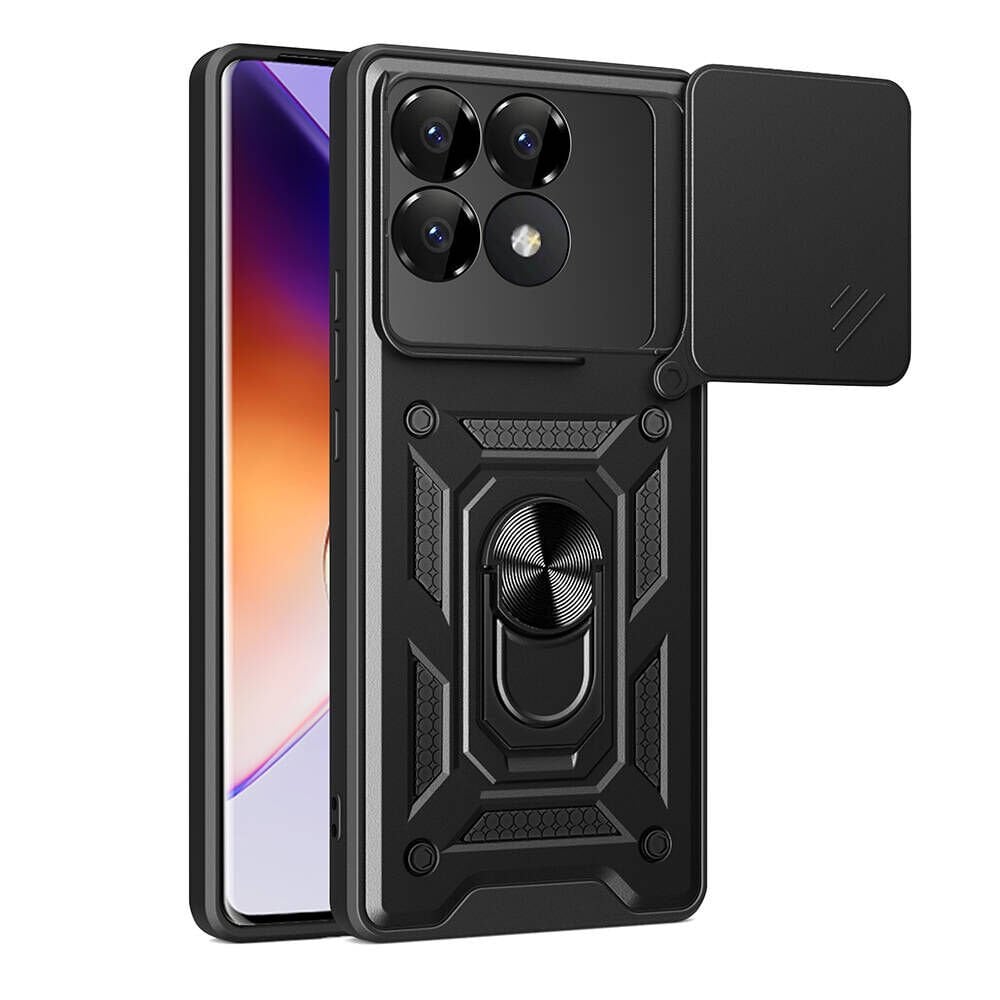 Xiaomi Poco F6 Pro Kılıf Magnetik Standlı Kamera Korumalı Sürgülü Vega Kapak Siyah