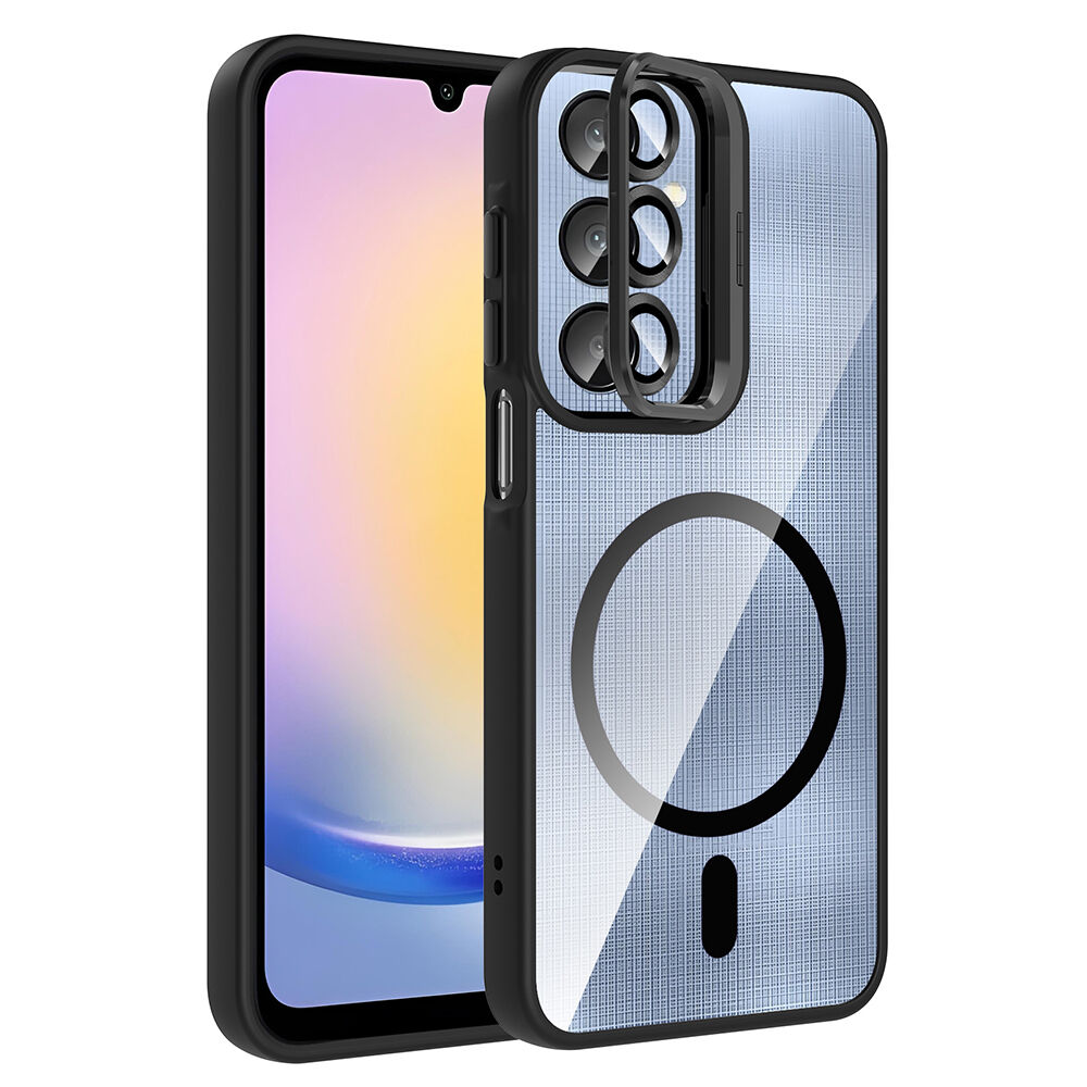 Samsung Galaxy A36 Kılıf Standlı ve Kamera Lens Hediyeli Kablosuz Şarj Özellikli Etro Kapak Siyah