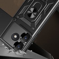 Xiaomi Poco F6 Kılıf Magnetik Standlı Kamera Korumalı Sürgülü Vega Kapak Siyah