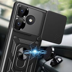 Xiaomi Poco F6 Kılıf Magnetik Standlı Kamera Korumalı Sürgülü Vega Kapak