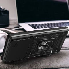 Xiaomi Poco F6 Kılıf Magnetik Standlı Kamera Korumalı Sürgülü Vega Kapak Siyah