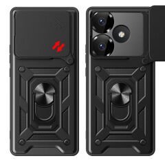 Xiaomi Poco F6 Kılıf Magnetik Standlı Kamera Korumalı Sürgülü Vega Kapak Mavi