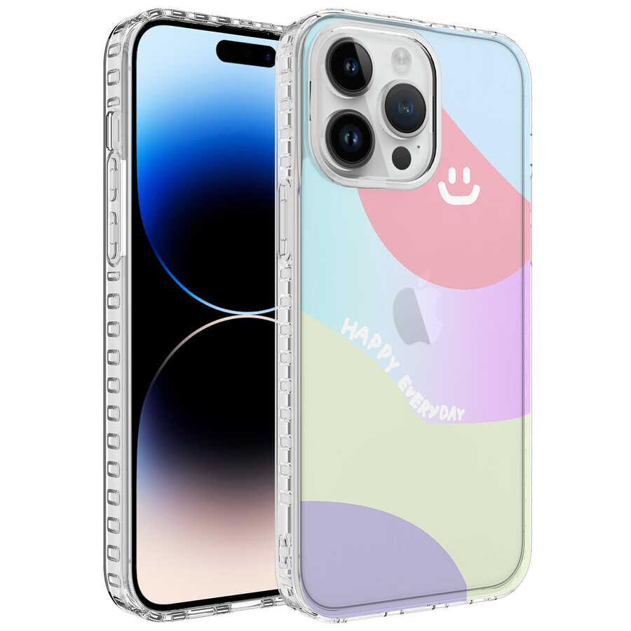 iPhone 13 Pro Max Kılıf Airbag Kenarlı Renkli Desenli Silikon Elegans Kapak