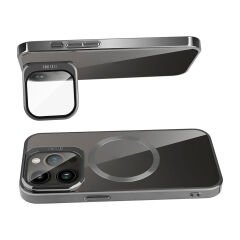 iPhone 15 Pro Max Kılıf Magsafe Wireless Şarj Özellikli Standlı Klon Kapak Kılıf Siyah