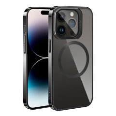 iPhone 15 Pro Max Kılıf Magsafe Wireless Şarj Özellikli Standlı Klon Kapak Kılıf Siyah