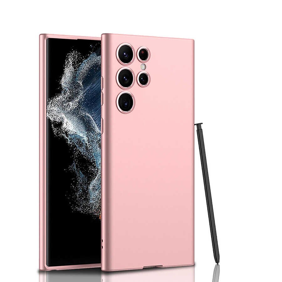 Samsung Galaxy S22 Ultra Kılıf Sert Kıpta Kapak Rose Gold