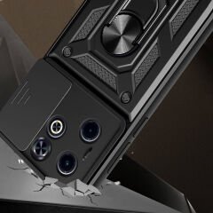 İnfinix Smart 8 Kılıf Magnetik Standlı Kamera Korumalı Sürgülü Vega Kapak Mavi