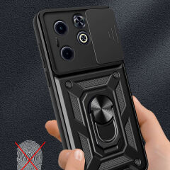 İnfinix Smart 8 Kılıf Magnetik Standlı Kamera Korumalı Sürgülü Vega Kapak Siyah