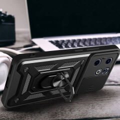 İnfinix Smart 8 Kılıf Magnetik Standlı Kamera Korumalı Sürgülü Vega Kapak Siyah